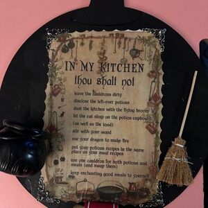 Witchy Kitchen Decor Sign with Black Cauldron and Broom